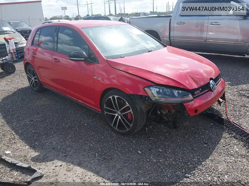 2017 Volkswagen Golf Gti Autobahn 4-Door/S 4-Door/Se 4-Door/Sport 4-Door VIN: 3VW447AU0HM039354 Lot: 44834200