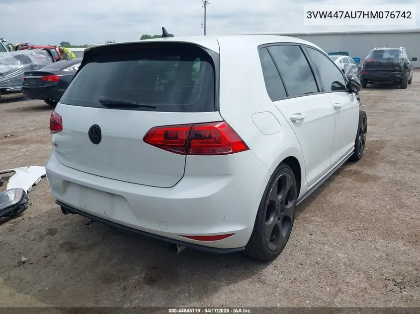 2017 Volkswagen Golf Gti Autobahn 4-Door/S 4-Door/Se 4-Door/Sport 4-Door VIN: 3VW447AU7HM076742 Lot: 44845119