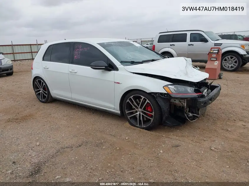 2017 Volkswagen Golf Gti Autobahn 4-Door/S 4-Door/Se 4-Door/Sport 4-Door VIN: 3VW447AU7HM018419 Lot: 45021677