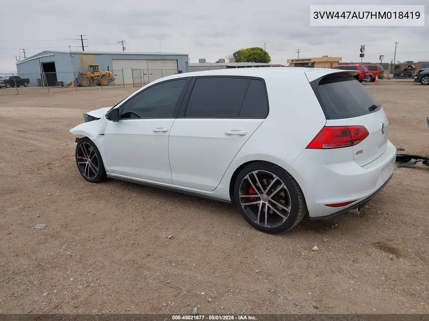 2017 Volkswagen Golf Gti Autobahn 4-Door/S 4-Door/Se 4-Door/Sport 4-Door VIN: 3VW447AU7HM018419 Lot: 45021677