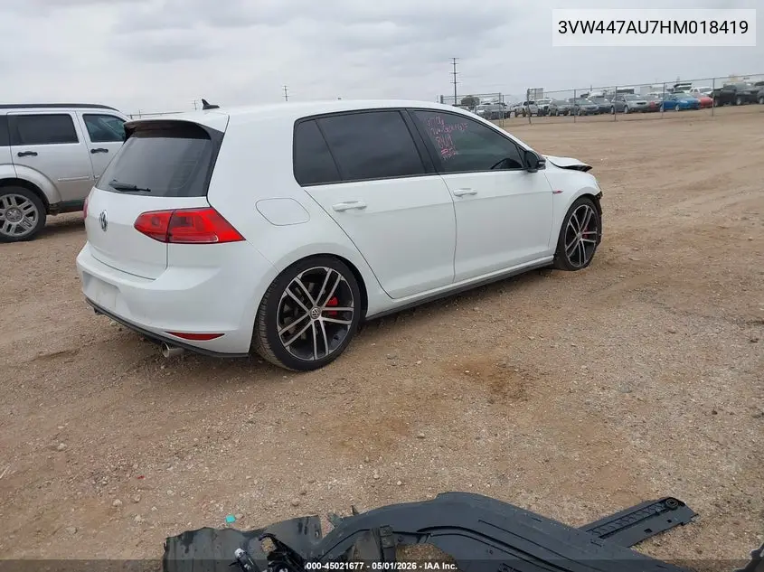 2017 Volkswagen Golf Gti Autobahn 4-Door/S 4-Door/Se 4-Door/Sport 4-Door VIN: 3VW447AU7HM018419 Lot: 45021677