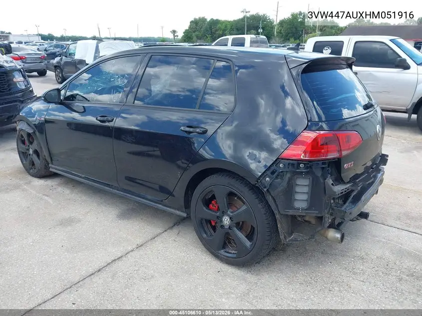2017 Volkswagen Golf Gti Autobahn 4-Door/S 4-Door/Se 4-Door/Sport 4-Door VIN: 3VW447AUXHM051916 Lot: 45106610