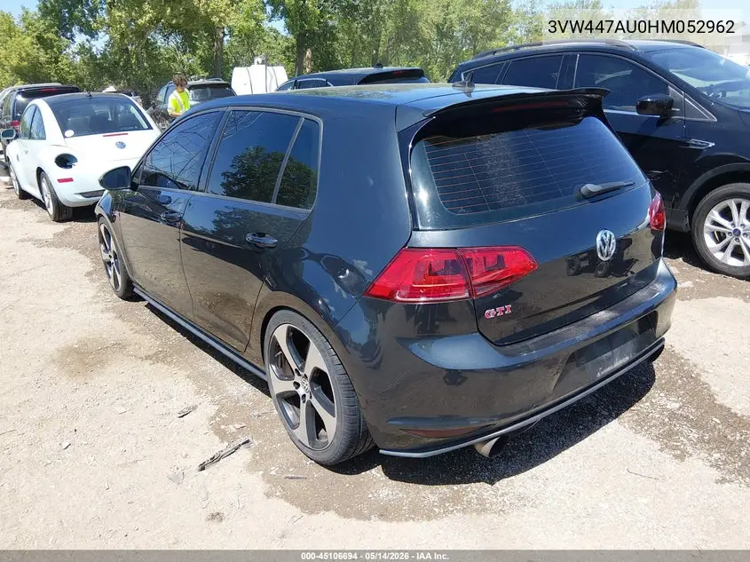 2017 Volkswagen Golf Gti Autobahn 4-Door/S 4-Door/Se 4-Door/Sport 4-Door VIN: 3VW447AU0HM052962 Lot: 45106694
