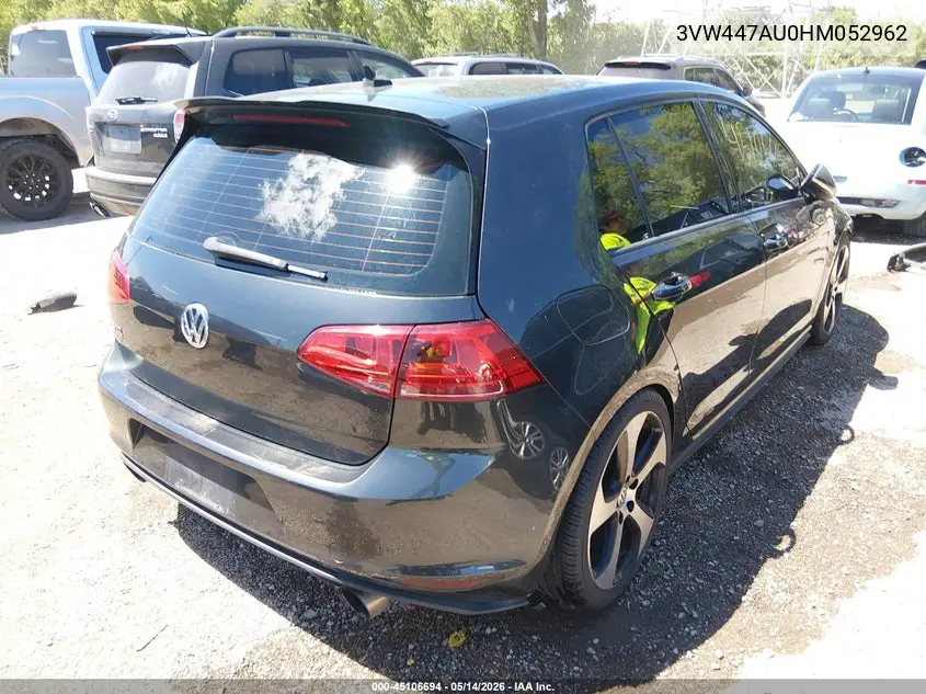 2017 Volkswagen Golf Gti Autobahn 4-Door/S 4-Door/Se 4-Door/Sport 4-Door VIN: 3VW447AU0HM052962 Lot: 45106694