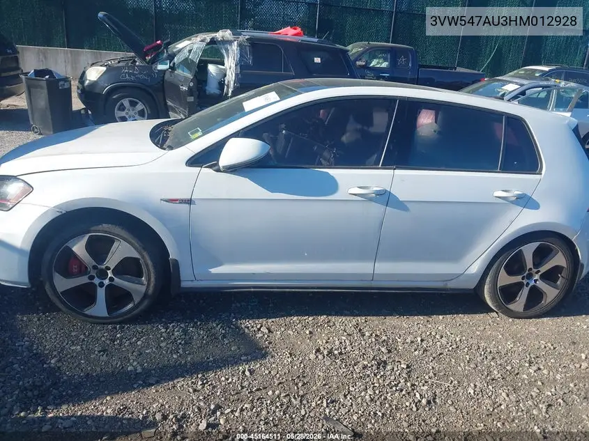 2017 Volkswagen Golf Gti Se 4-Door VIN: 3VW547AU3HM012928 Lot: 45164511