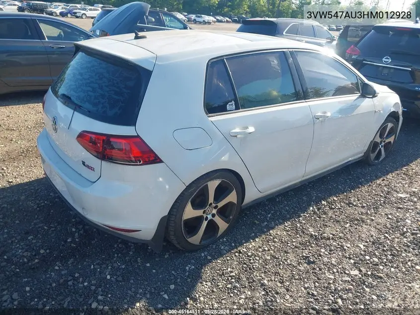 2017 Volkswagen Golf Gti Se 4-Door VIN: 3VW547AU3HM012928 Lot: 45164511