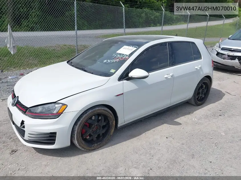 2017 Volkswagen Golf Gti Autobahn 4-Door/S 4-Door/Se 4-Door/Sport 4-Door VIN: 3VW447AU2HM070010 Lot: 45235320