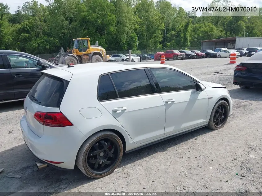 2017 Volkswagen Golf Gti Autobahn 4-Door/S 4-Door/Se 4-Door/Sport 4-Door VIN: 3VW447AU2HM070010 Lot: 45235320