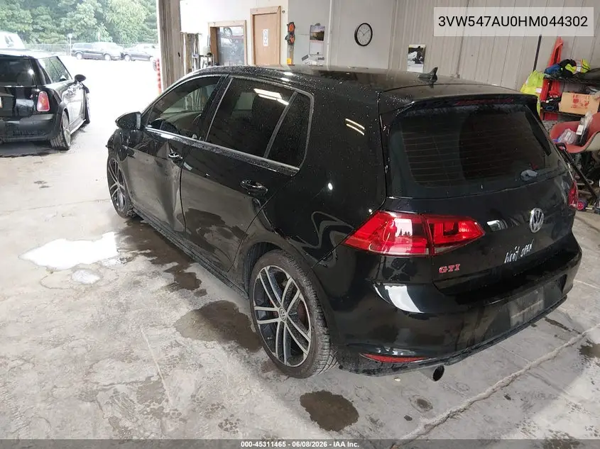 2017 Volkswagen Golf Gti Autobahn 4-Door/S 4-Door/Se 4-Door/Sport 4-Door VIN: 3VW547AU0HM044302 Lot: 45311465