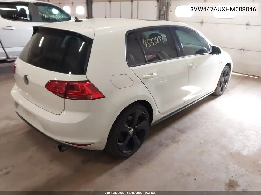 2017 Volkswagen Golf Gti Se 4-Door VIN: 3VW447AUXHM008046 Lot: 45338929