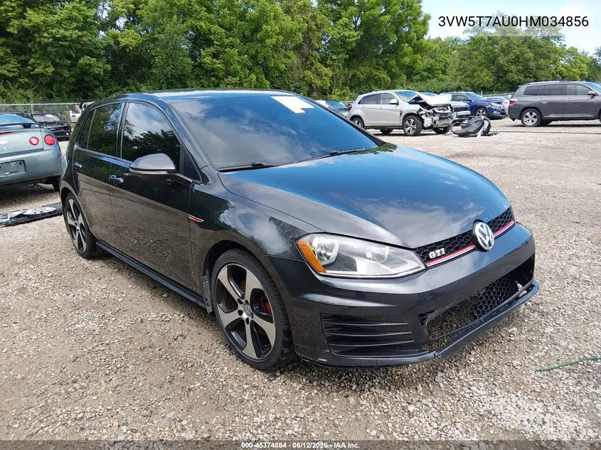 2017 Volkswagen Golf Gti Autobahn 4-Door/S 4-Door/Se 4-Door/Sport 4-Door VIN: 3VW5T7AU0HM034856 Lot: 45374884