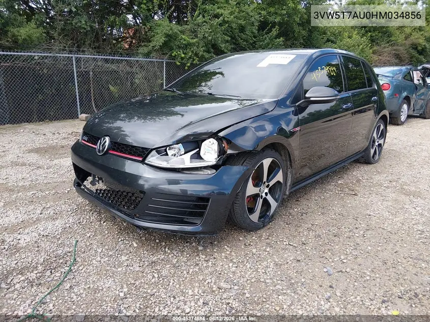 2017 Volkswagen Golf Gti Autobahn 4-Door/S 4-Door/Se 4-Door/Sport 4-Door VIN: 3VW5T7AU0HM034856 Lot: 45374884