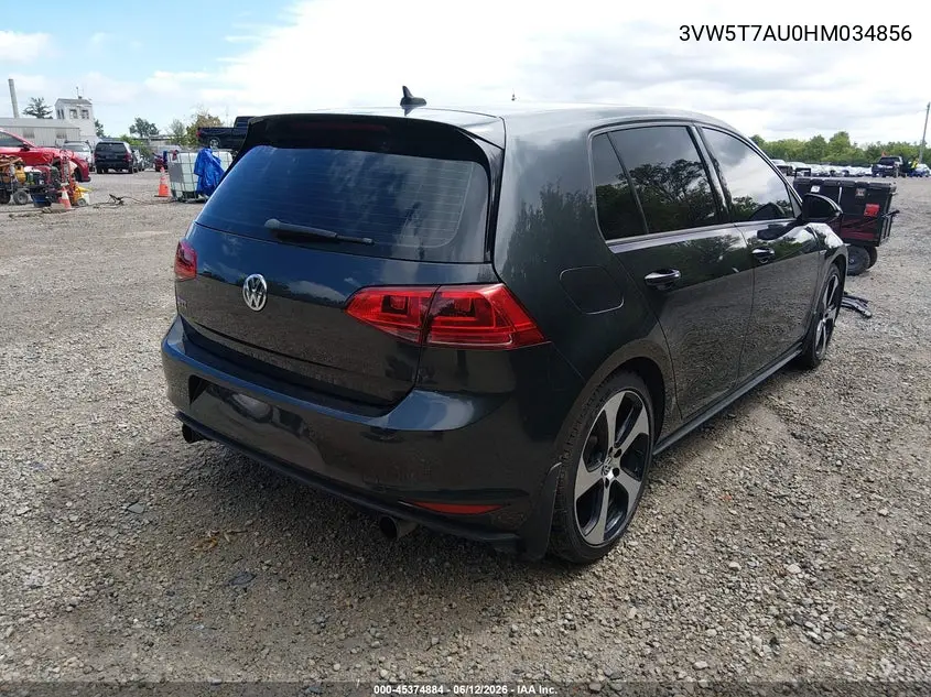 2017 Volkswagen Golf Gti Autobahn 4-Door/S 4-Door/Se 4-Door/Sport 4-Door VIN: 3VW5T7AU0HM034856 Lot: 45374884