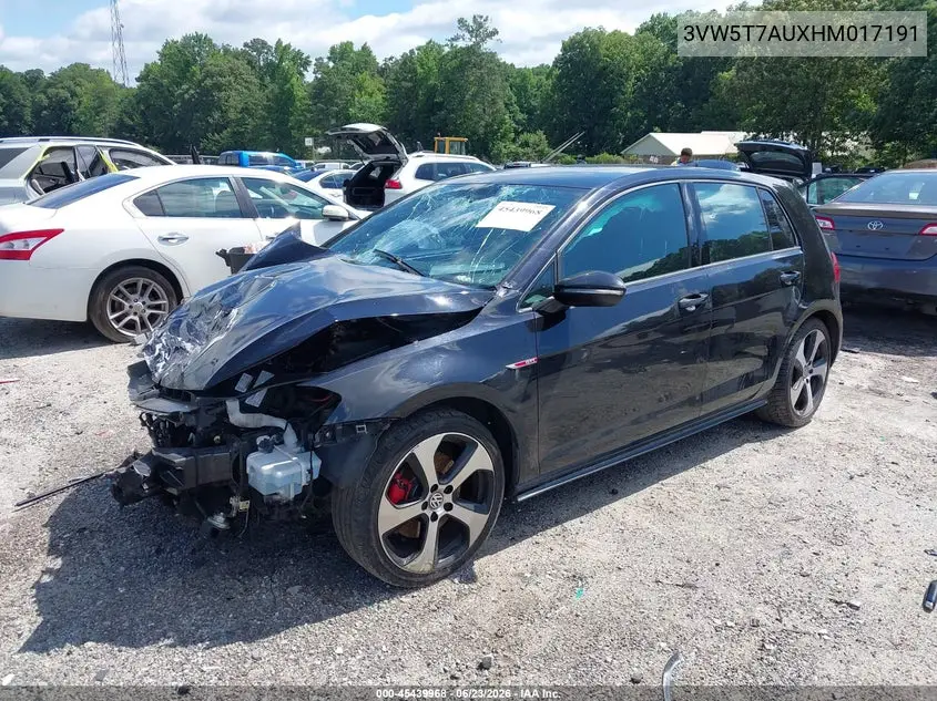 2017 Volkswagen Golf Gti Autobahn 4-Door/S 4-Door/Se 4-Door/Sport 4-Door VIN: 3VW5T7AUXHM017191 Lot: 45439968