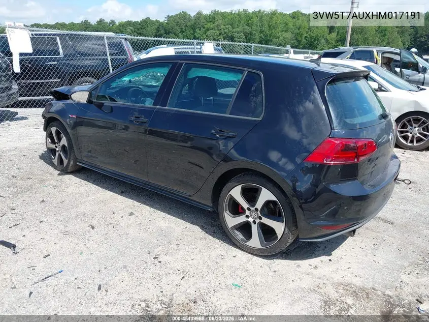 2017 Volkswagen Golf Gti Autobahn 4-Door/S 4-Door/Se 4-Door/Sport 4-Door VIN: 3VW5T7AUXHM017191 Lot: 45439968