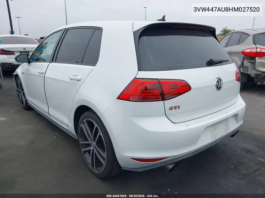 2017 Volkswagen Golf Gti Autobahn 4-Door/S 4-Door/Se 4-Door/Sport 4-Door VIN: 3VW447AU8HM027520 Lot: 45481929