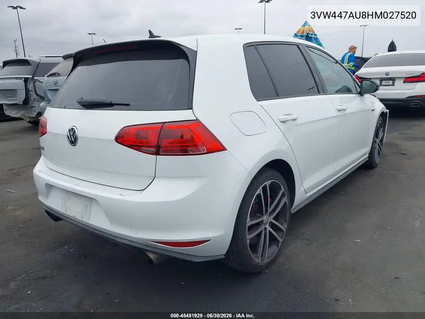 2017 Volkswagen Golf Gti Autobahn 4-Door/S 4-Door/Se 4-Door/Sport 4-Door VIN: 3VW447AU8HM027520 Lot: 45481929