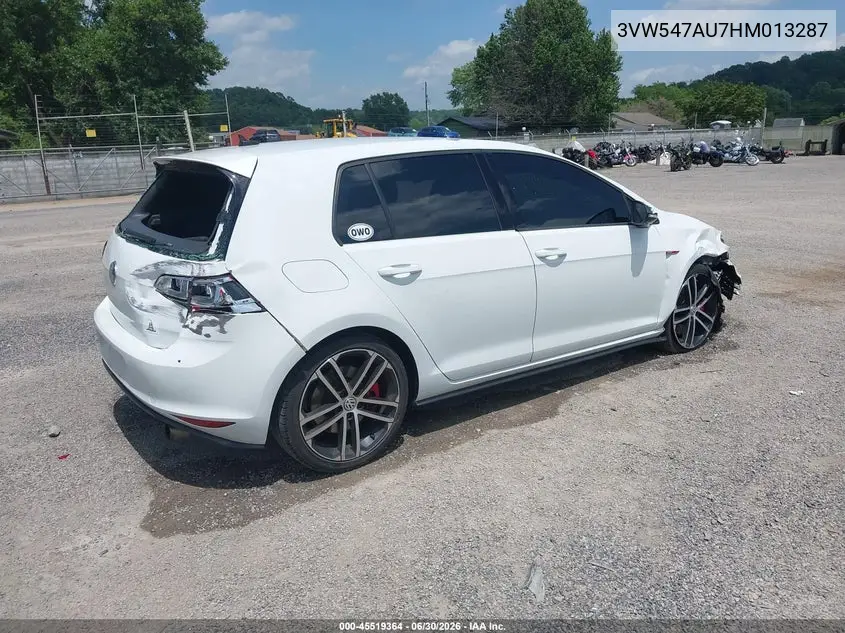 2017 Volkswagen Golf Gti Autobahn 4-Door/S 4-Door/Se 4-Door/Sport 4-Door VIN: 3VW547AU7HM013287 Lot: 45519364