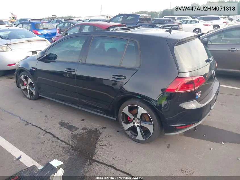 2017 Volkswagen Golf Gti Autobahn 4-Door/S 4-Door/Se 4-Door/Sport 4-Door VIN: 3VW447AU2HM071318 Lot: 45677967