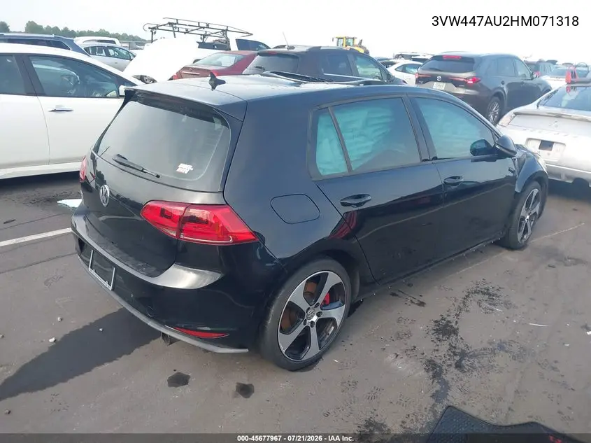 2017 Volkswagen Golf Gti Autobahn 4-Door/S 4-Door/Se 4-Door/Sport 4-Door VIN: 3VW447AU2HM071318 Lot: 45677967