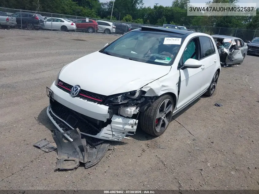 2017 Volkswagen Golf Gti Autobahn 4-Door/S 4-Door/Se 4-Door/Sport 4-Door VIN: 3VW447AU0HM052587 Lot: 45679452