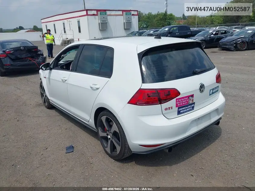 2017 Volkswagen Golf Gti Autobahn 4-Door/S 4-Door/Se 4-Door/Sport 4-Door VIN: 3VW447AU0HM052587 Lot: 45679452