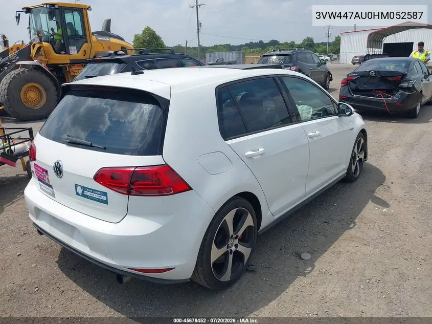2017 Volkswagen Golf Gti Autobahn 4-Door/S 4-Door/Se 4-Door/Sport 4-Door VIN: 3VW447AU0HM052587 Lot: 45679452