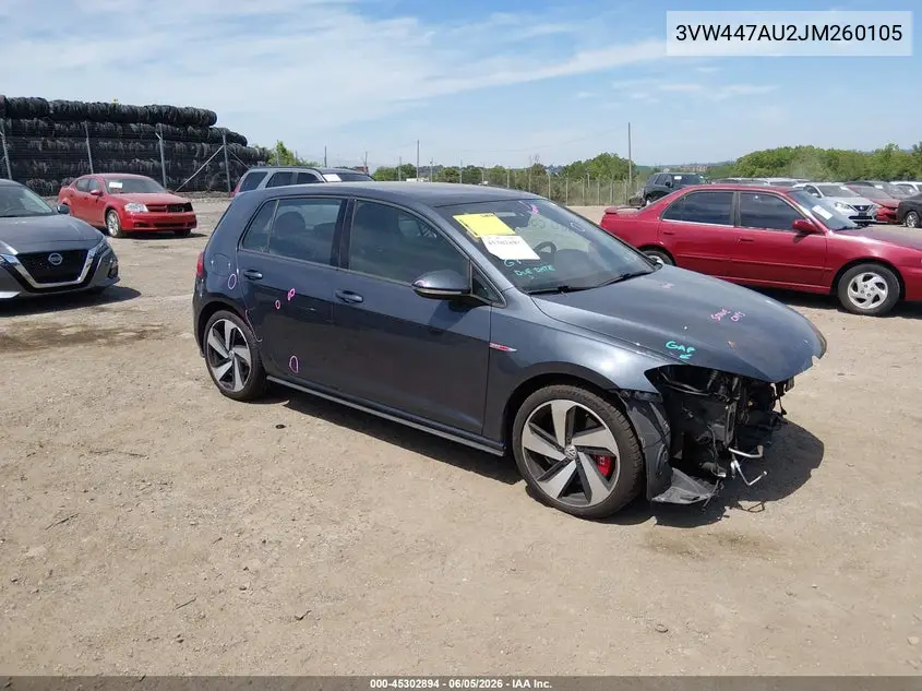 2018 Volkswagen Golf Gti 2.0T Autobahn/2.0T S/2.0T Se VIN: 3VW447AU2JM260105 Lot: 45302894
