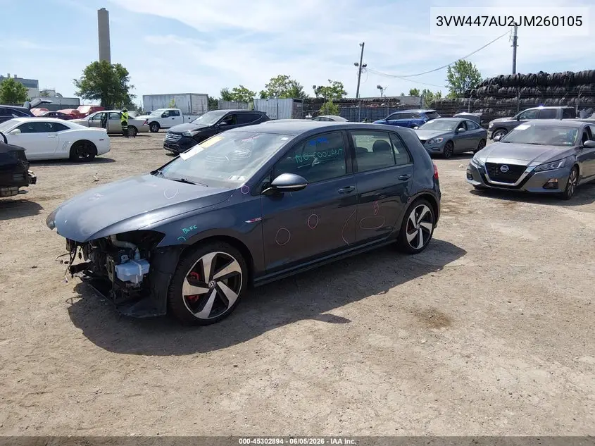 2018 Volkswagen Golf Gti 2.0T Autobahn/2.0T S/2.0T Se VIN: 3VW447AU2JM260105 Lot: 45302894