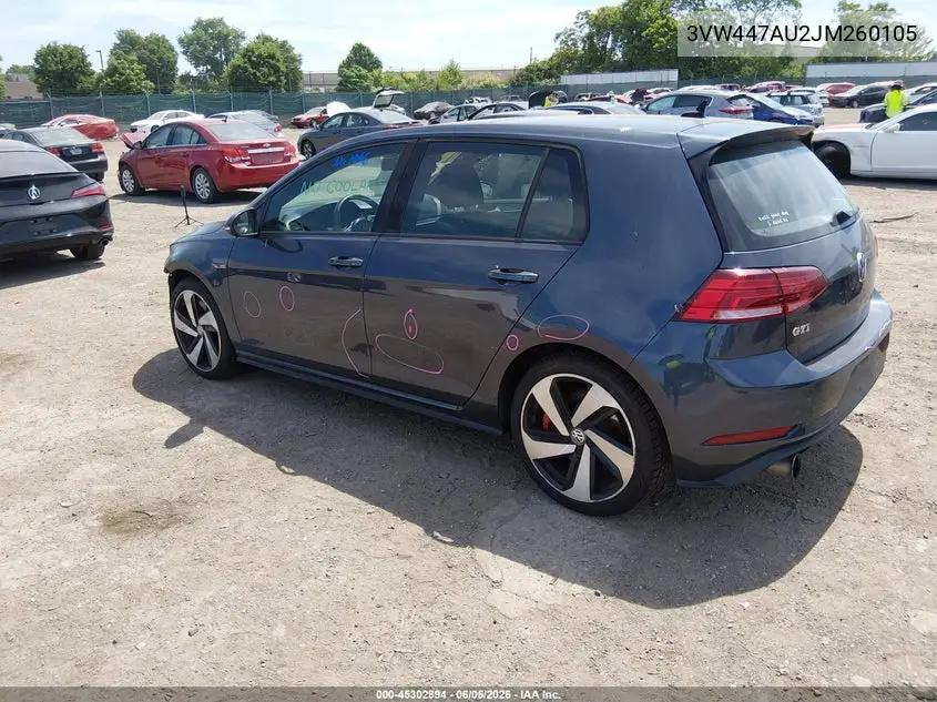 2018 Volkswagen Golf Gti 2.0T Autobahn/2.0T S/2.0T Se VIN: 3VW447AU2JM260105 Lot: 45302894