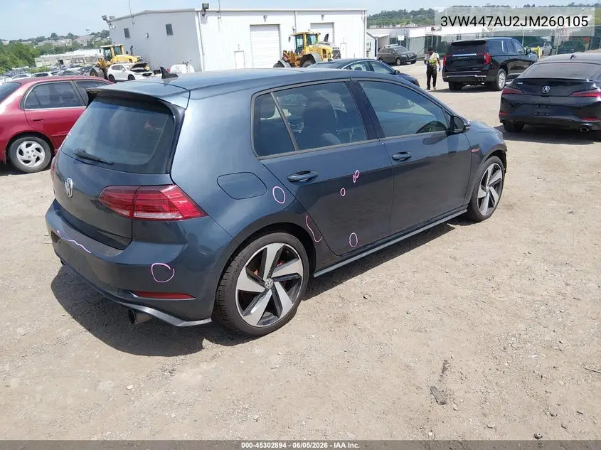 2018 Volkswagen Golf Gti 2.0T Autobahn/2.0T S/2.0T Se VIN: 3VW447AU2JM260105 Lot: 45302894