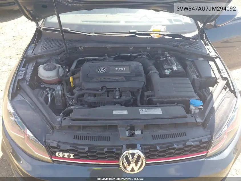 2018 Volkswagen Golf Gti 2.0T Autobahn/2.0T S/2.0T Se VIN: 3VW547AU7JM294092 Lot: 45491322