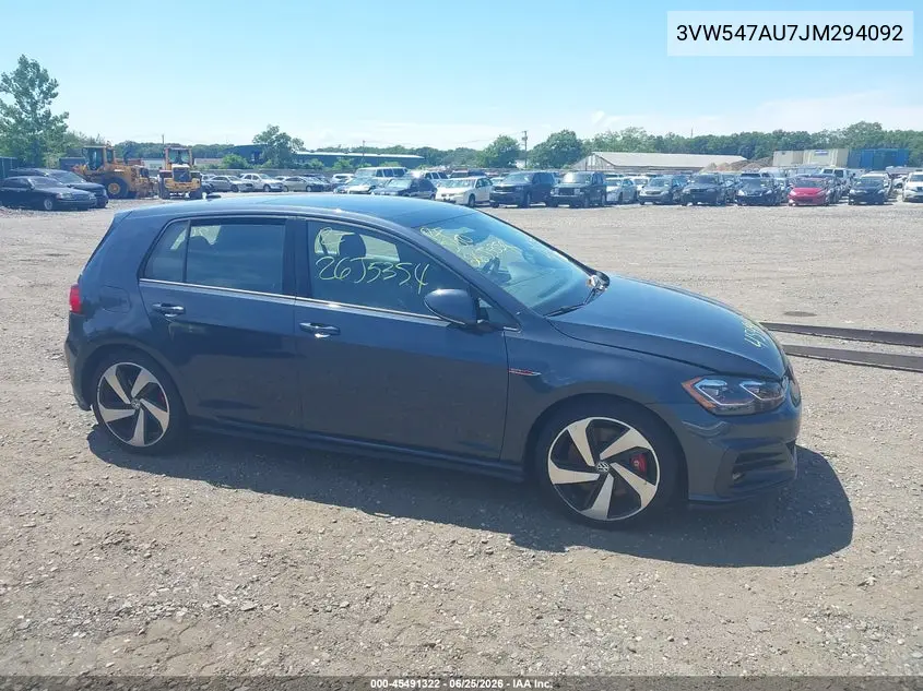 2018 Volkswagen Golf Gti 2.0T Autobahn/2.0T S/2.0T Se VIN: 3VW547AU7JM294092 Lot: 45491322