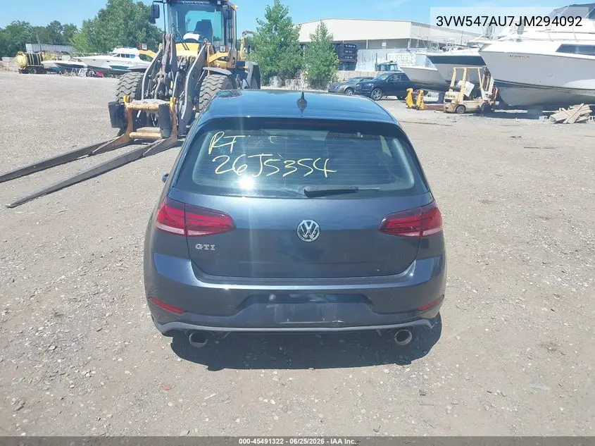 2018 Volkswagen Golf Gti 2.0T Autobahn/2.0T S/2.0T Se VIN: 3VW547AU7JM294092 Lot: 45491322