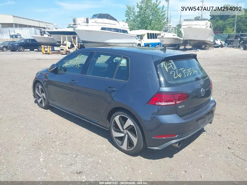 2018 Volkswagen Golf Gti 2.0T Autobahn/2.0T S/2.0T Se VIN: 3VW547AU7JM294092 Lot: 45491322