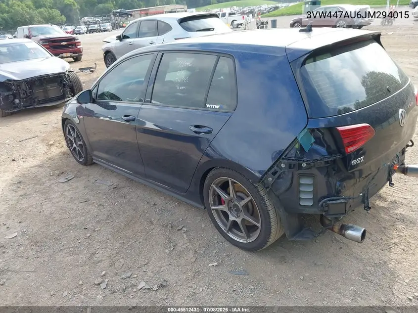 2018 Volkswagen Golf Gti 2.0T Autobahn/2.0T S/2.0T Se VIN: 3VW447AU6JM294015 Lot: 45512431