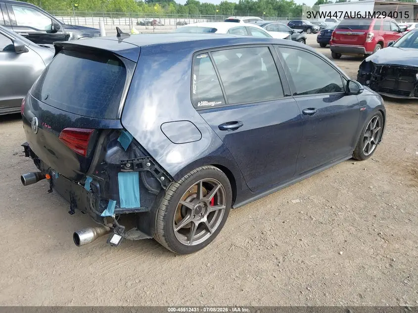 2018 Volkswagen Golf Gti 2.0T Autobahn/2.0T S/2.0T Se VIN: 3VW447AU6JM294015 Lot: 45512431