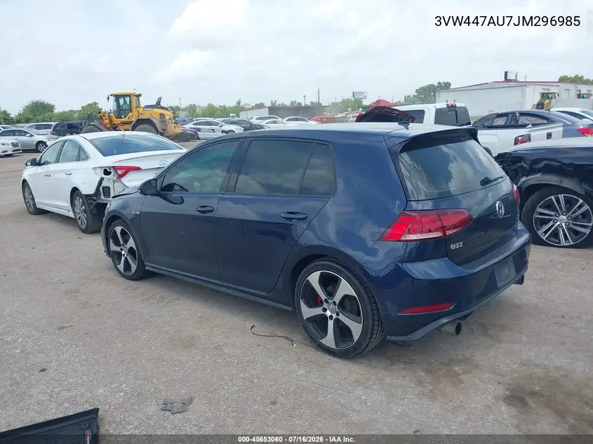 2018 Volkswagen Golf Gti 2.0T Autobahn/2.0T S/2.0T Se VIN: 3VW447AU7JM296985 Lot: 45653060