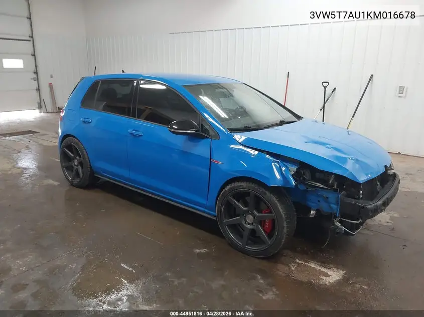 2019 Volkswagen Golf Gti 2.0T Autobahn/2.0T Rabbit Edition/2.0T S/2.0T Se VIN: 3VW5T7AU1KM016678 Lot: 44951816