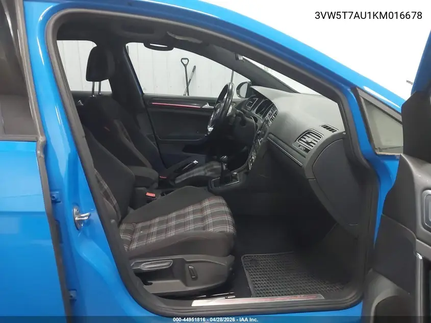 2019 Volkswagen Golf Gti 2.0T Autobahn/2.0T Rabbit Edition/2.0T S/2.0T Se VIN: 3VW5T7AU1KM016678 Lot: 44951816