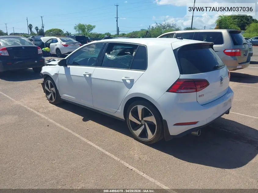 2019 Volkswagen Golf Gti VIN: 3VW6T7AU5KM037036 Lot: 44984378