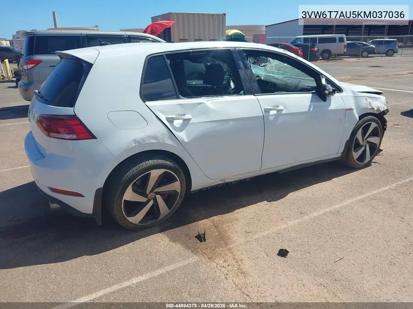 2019 Volkswagen Golf Gti VIN: 3VW6T7AU5KM037036 Lot: 44984378