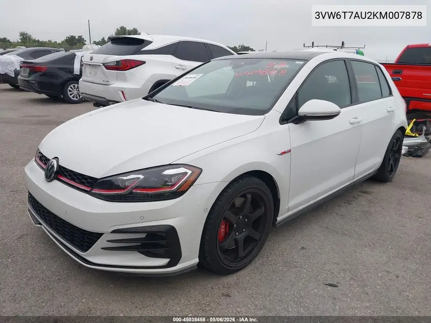 2019 Volkswagen Golf Gti 2.0T Autobahn/2.0T Rabbit Edition/2.0T S/2.0T Se VIN: 3VW6T7AU2KM007878 Lot: 45038458