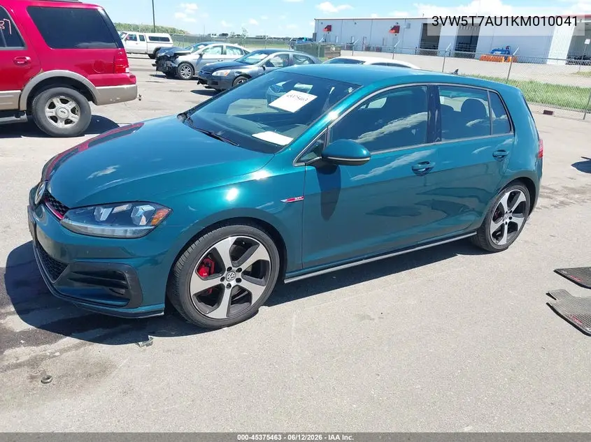 2019 Volkswagen Golf Gti 2.0T Autobahn/2.0T Rabbit Edition/2.0T S/2.0T Se VIN: 3VW5T7AU1KM010041 Lot: 45375463