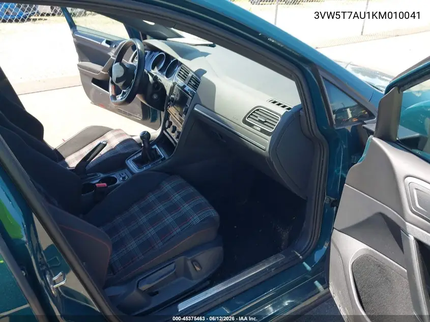2019 Volkswagen Golf Gti 2.0T Autobahn/2.0T Rabbit Edition/2.0T S/2.0T Se VIN: 3VW5T7AU1KM010041 Lot: 45375463