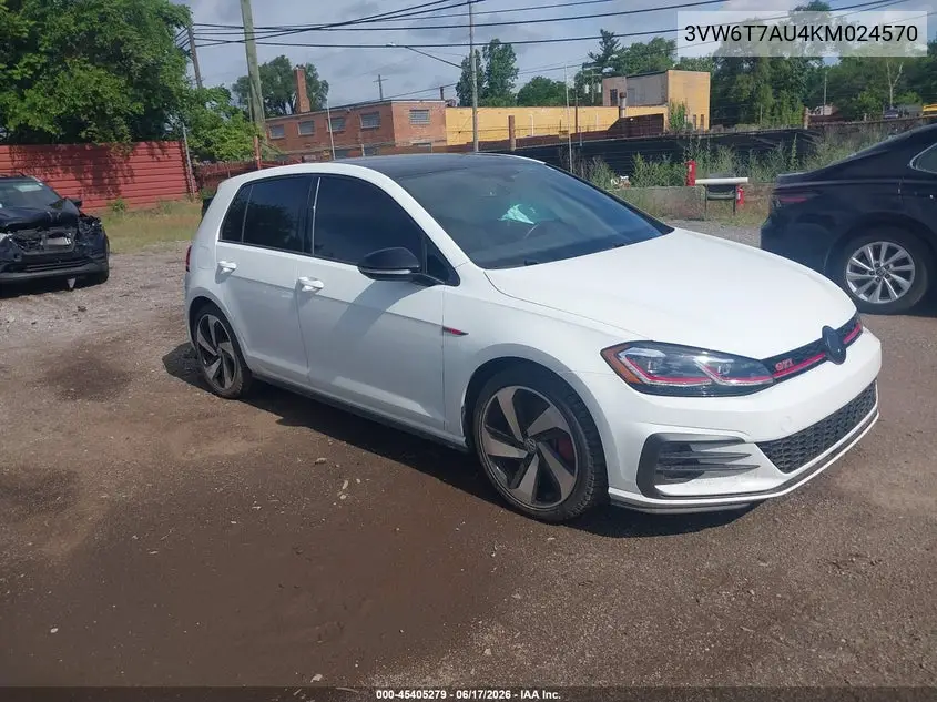 2019 Volkswagen Golf Gti 2.0T Autobahn/2.0T Rabbit Edition/2.0T S/2.0T Se VIN: 3VW6T7AU4KM024570 Lot: 45405279
