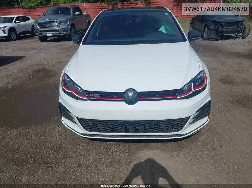 2019 Volkswagen Golf Gti 2.0T Autobahn/2.0T Rabbit Edition/2.0T S/2.0T Se VIN: 3VW6T7AU4KM024570 Lot: 45405279