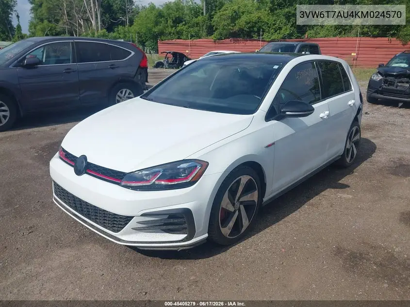 2019 Volkswagen Golf Gti 2.0T Autobahn/2.0T Rabbit Edition/2.0T S/2.0T Se VIN: 3VW6T7AU4KM024570 Lot: 45405279