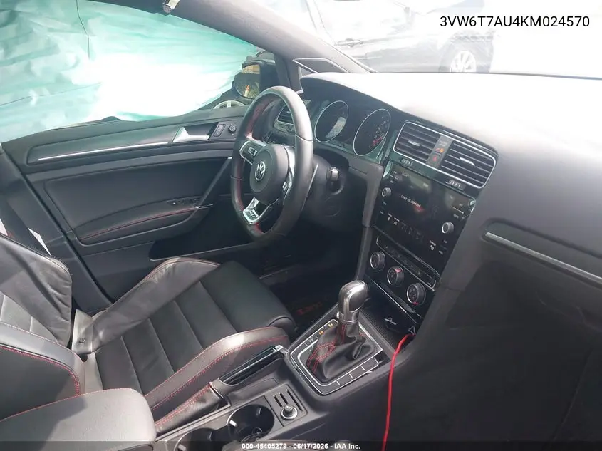 2019 Volkswagen Golf Gti 2.0T Autobahn/2.0T Rabbit Edition/2.0T S/2.0T Se VIN: 3VW6T7AU4KM024570 Lot: 45405279