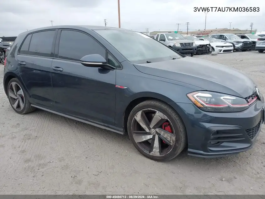 2019 Volkswagen Golf Gti 2.0T Autobahn/2.0T Rabbit Edition/2.0T S/2.0T Se VIN: 3VW6T7AU7KM036583 Lot: 45480713